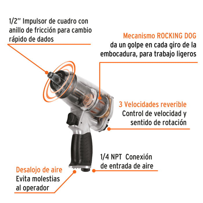 Kit de llave de impacto 1/2' con estuche plástico, Truper 19372 TPN-731EK