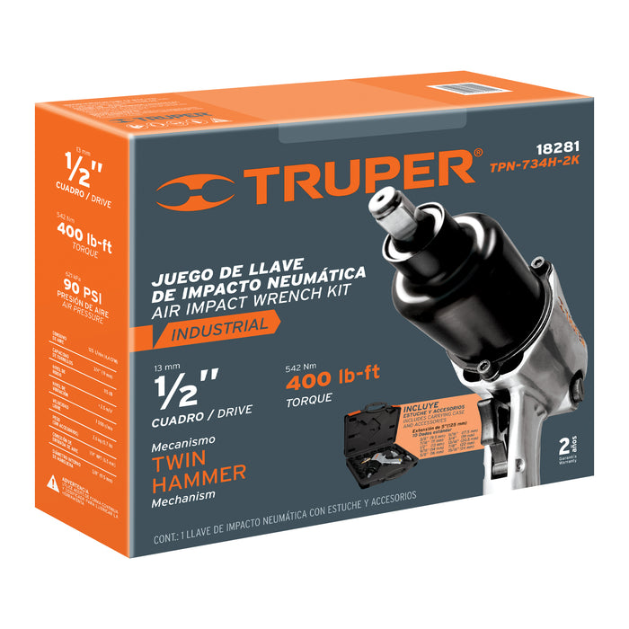 Llave de impacto neumática 1/2', industrial, Truper 11187 TPN-734H-2
