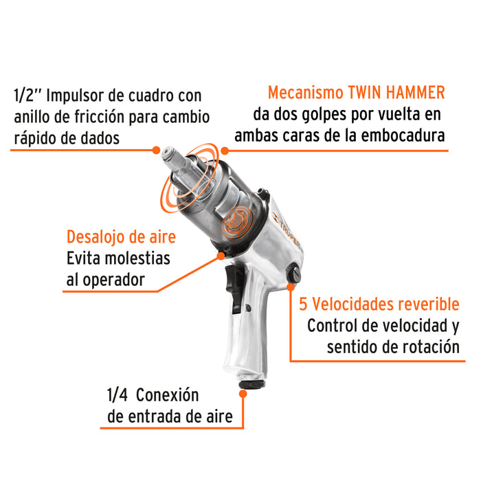 Kit de llave de impacto 1/2' ind. con estuche plástico 18281 TPN-734H-2K