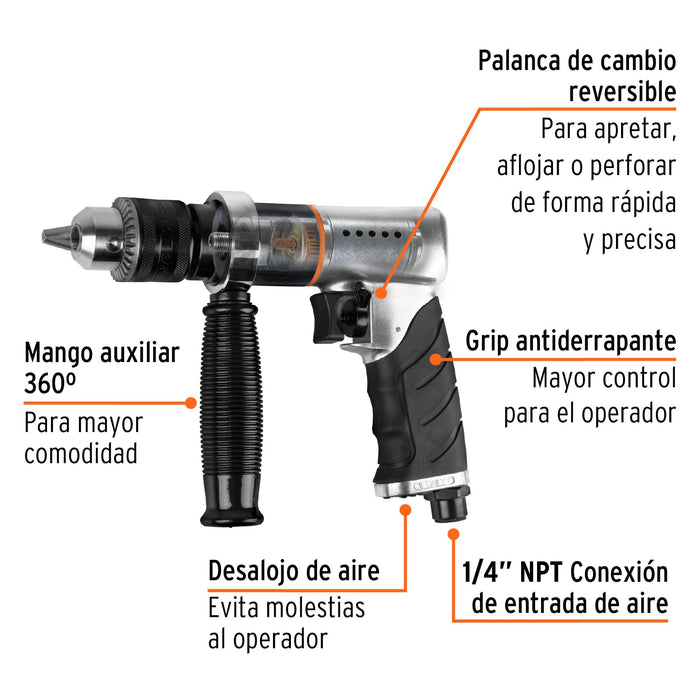 Taladro neumático reversible 1/2', Truper 19369 TPN-785HX