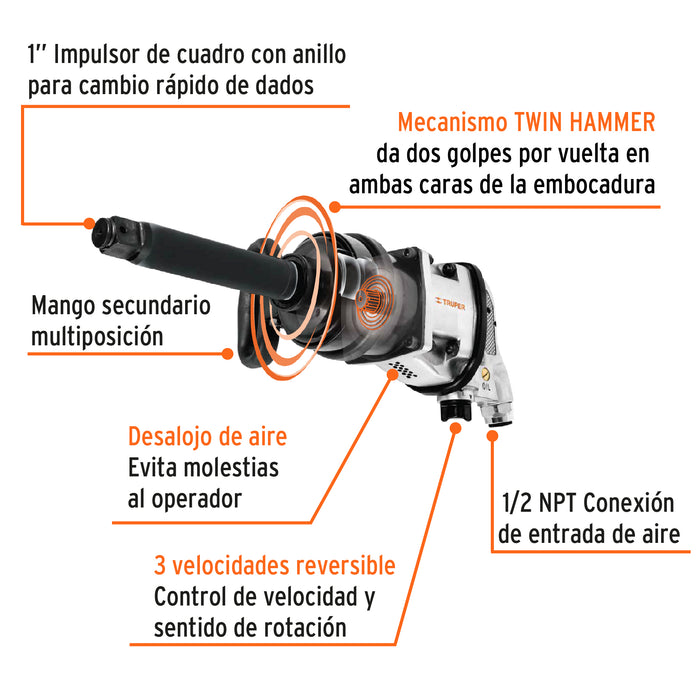 Llave de impacto neumática 1', industrial, Truper 11186 TPN-797-6-2