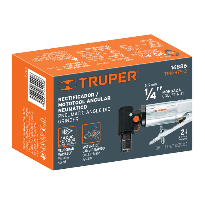 Rectificador neumático 1/4' angular, Truper 16886 TPN-875-2