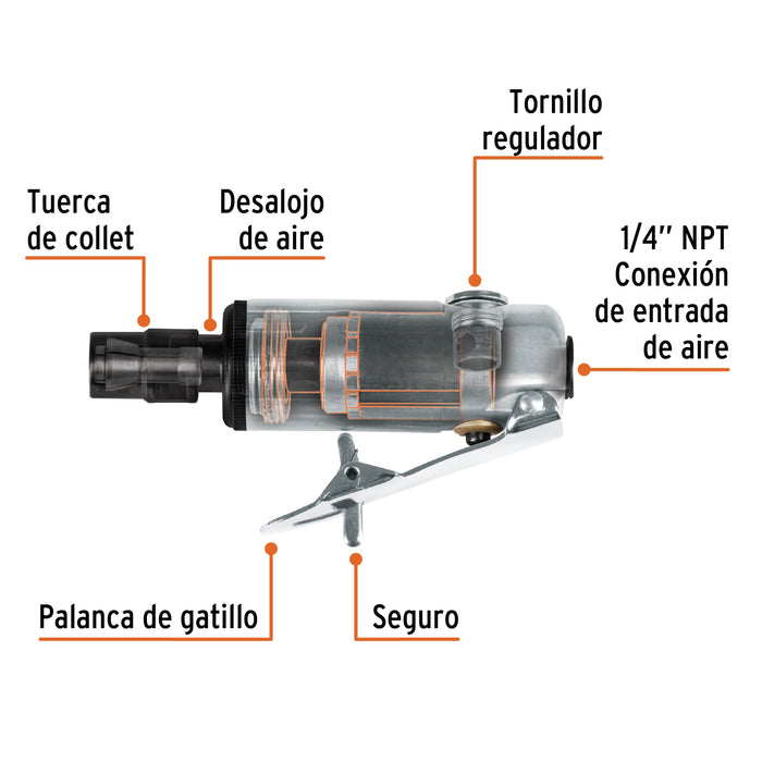 Rectificador neumático 1/4' recto, Truper 11188 TPN-876-2