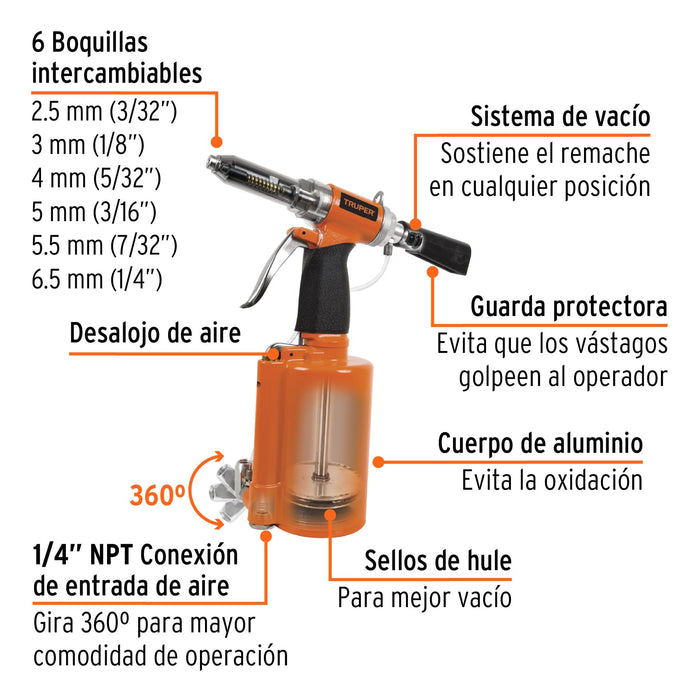 Remachadora neumática 1/4', Truper 18241 TPN-884