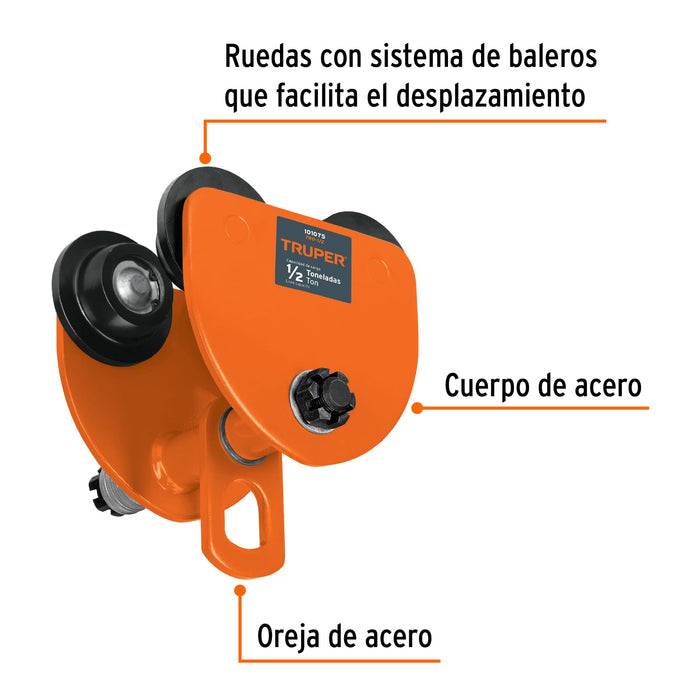 Trole de carga 1/2 ton para vigas IPS e IPR, ajustable Código: 101075