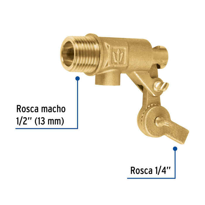 Válvula de flotador de latón 1/2', reforzada, Foset 49033
