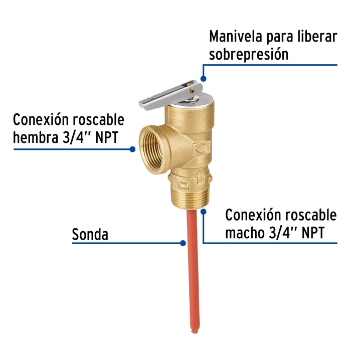 Válvula de alivio de 3/4' para boiler, 150psi, Foset 47679
