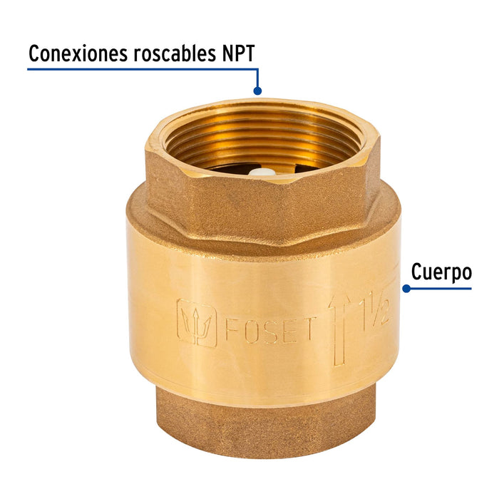 Válvula de retención de latón 1-1/2', Foset 49069
