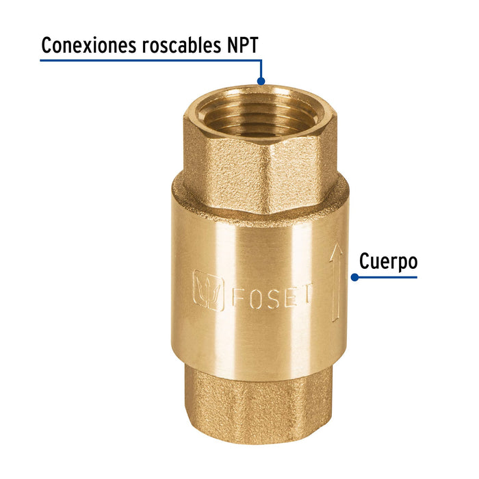 Válvula de retención de latón de 1/2', Foset 49065