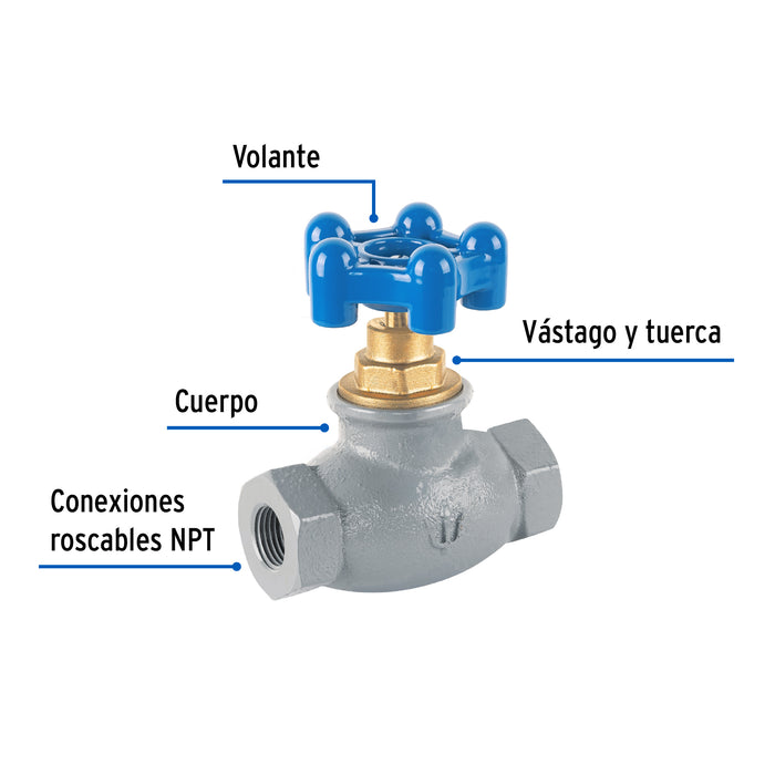 Válvula globo de hierro para gas LP,1/2', Foset 47657