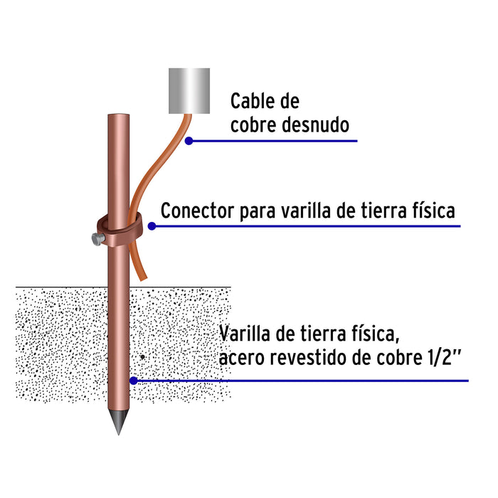 Varilla de 1.5 m, acero revestido de cobre, de 1/2' Volteck 46124